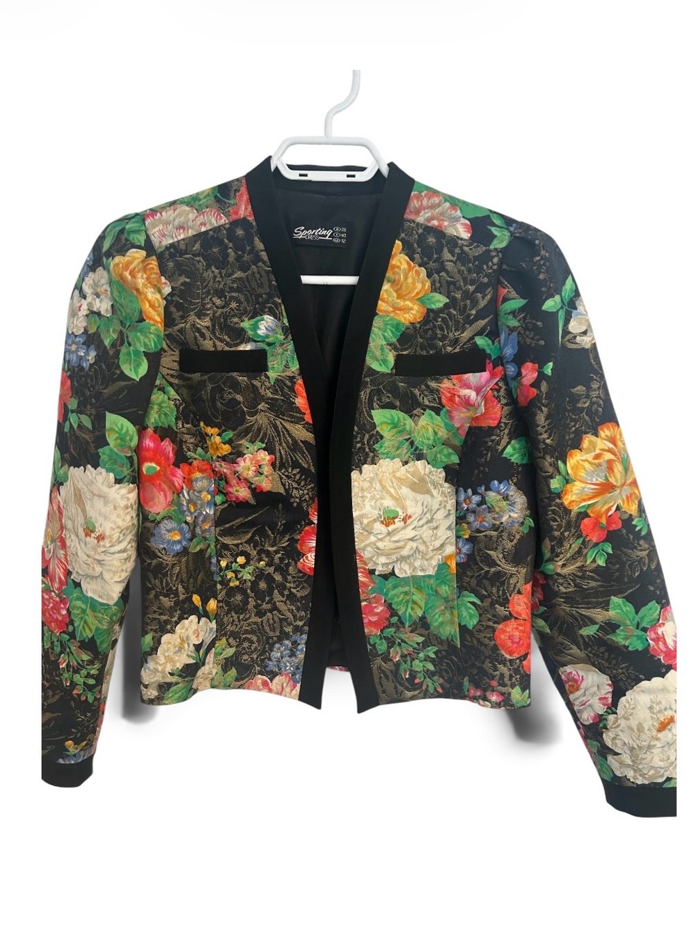 Vintage Women’s  Sporting Dress Cropped Floral Tapestry Jacket Blazer Size M/ 8